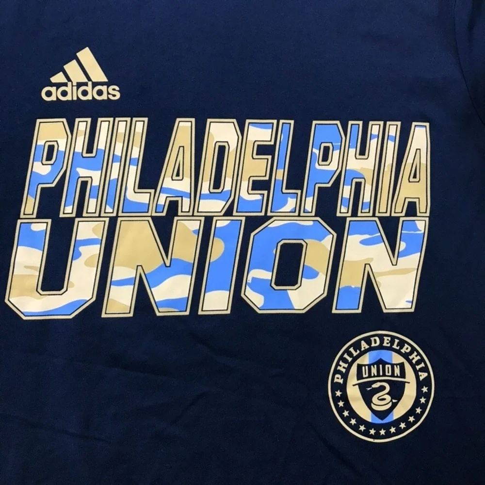 Philadelphia Union Shirt Mens Small Blue Adidas Performance Camo Logo Snake MLS